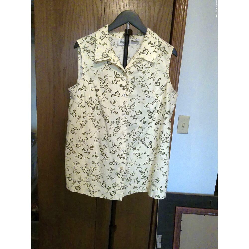 Basic Editions Plus Linen Cotton Floral Sleeveless Button Blouse Shorts Set 16W